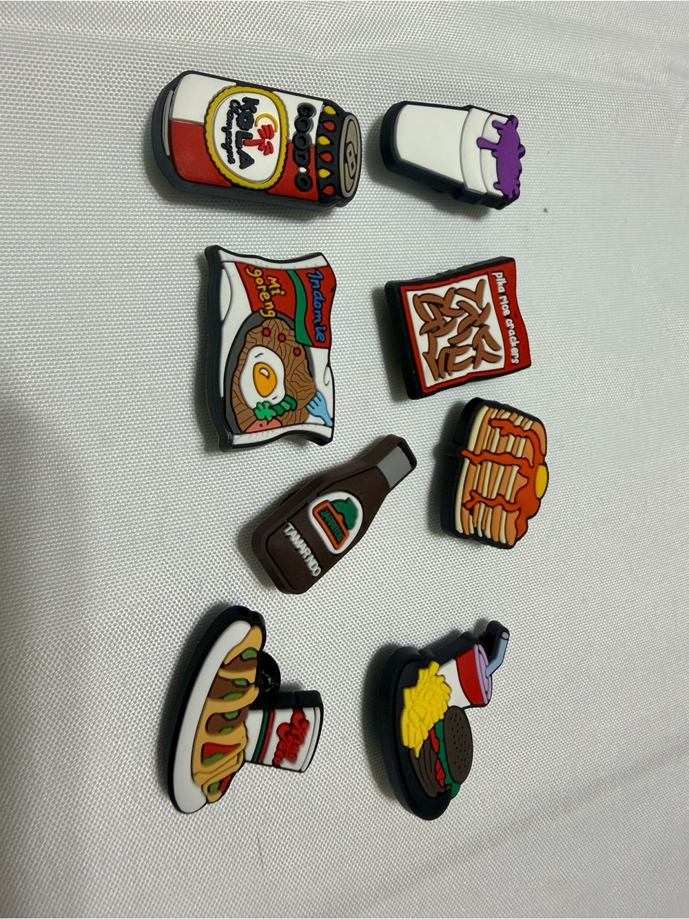 Lot of 8 Food Fun Shoe Charms - Pancakes, Burger, Noodles, Sauces